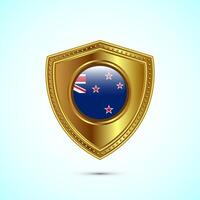 Rounded flag of New Zealand with glossy gold shield vector