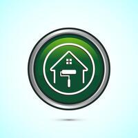 Home painting icon design illustration. House painting sign symbol for apps and websites. Green color round button design vector