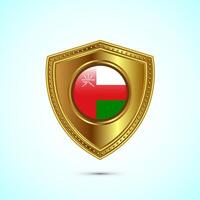Rounded flag of Oman with glossy gold shield vector