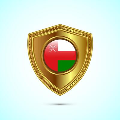 Rounded flag of Oman with glossy gold shield