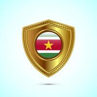 Rounded flag of Suriname with glossy gold shield vector