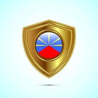 Rounded flag of Reunion with glossy gold shield vector