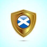 Rounded flag of Scotland with glossy gold shield vector