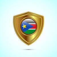 Rounded flag of South Sudan with glossy gold shield vector