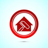 Home painting icon design illustration. House painting sign symbol for apps and websites. Red color button design vector