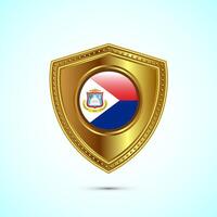 Rounded flag of Sint Marteen with glossy gold shield vector