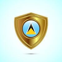 Rounded flag of Saint Lucia with glossy gold shield vector