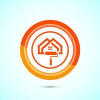 Home painting icon design illustration. House painting sign symbol for apps and websites. Orange color button design vector