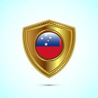 Rounded flag of Samoa with glossy gold shield vector