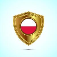 Rounded flag of Poland with glossy gold shield vector