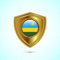 Rounded flag of Rwanda with glossy gold shield vector