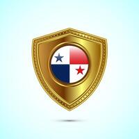 Rounded flag of Panama with glossy gold shield vector