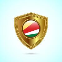 Rounded flag of Seychelles with glossy gold shield vector