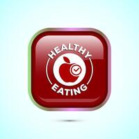 Healthy eating icon design illustration. Healthy food sign symbol. Red color square button design vector