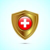 Rounded flag of Switzerland with glossy gold shield vector