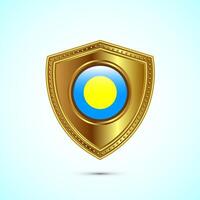 Rounded flag of Palau with glossy gold shield vector