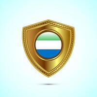 Rounded flag of Sierra Leone with glossy gold shield vector