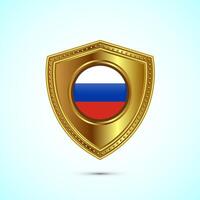 Rounded flag of Russia with glossy gold shield vector