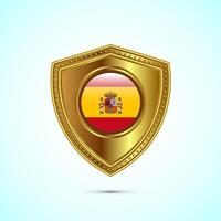 Rounded flag of Spain with glossy gold shield vector
