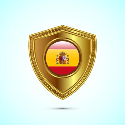 Rounded flag of Spain with glossy gold shield
