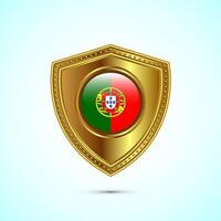 Rounded flag of Portugal with glossy gold shield vector