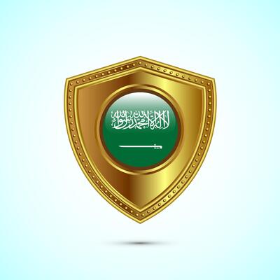 Rounded flag of Saudi Arabia with glossy gold shield