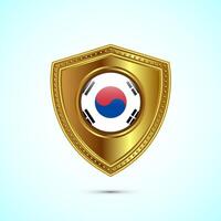 Rounded flag of South Korea with glossy gold shield vector
