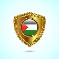 Rounded flag of Palestine with glossy gold shield vector