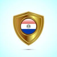 Rounded flag of Paraguay with glossy gold shield vector