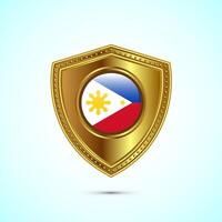 Rounded flag of Philippines with glossy gold shield vector