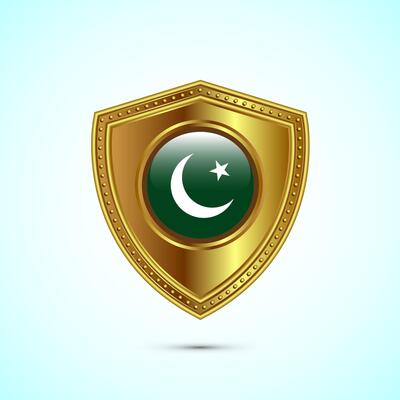 Rounded flag of Pakistan with glossy gold shield