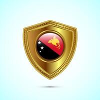 Rounded flag of Papua New Guinea with glossy gold shield vector