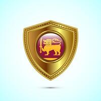 Rounded flag of Sri Lanka with glossy gold shield vector