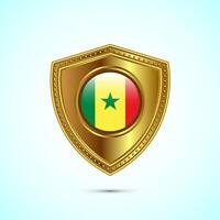 Rounded flag of Senegal with glossy gold shield vector