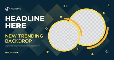 Elegant dark green business banner with gold circular accents and geometric patterns, customizable placeholders, perfect for luxury branding and marketing projects vector