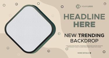 Modern business banner template with beige geometric background, placeholder text, and a customizable square frame, perfect for promotions, advertisements, or social media vector