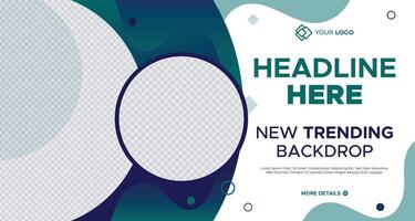 Modern business banner template with teal and white geometric shapes, customizable placeholders, and text space, perfect for promotions, marketing, or social media campaigns vector