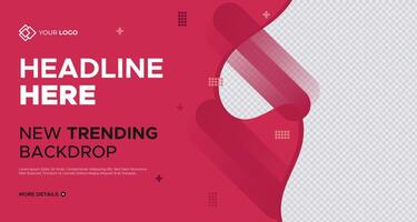 Minimalist pink business banner template with geometric patterns and customizable text sections, ideal for advertising, branding, and social media marketing campaigns vector