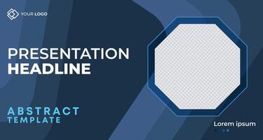 Elegant dark blue business presentation template with hexagonal accents, clean design, and customizable placeholders, ideal for corporate branding and marketing vector
