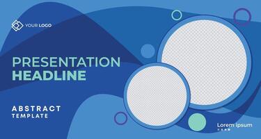 Bold blue business presentation banner with fluid circular patterns, customizable text areas, and a modern design, perfect for branding, marketing, and advertising campaigns vector