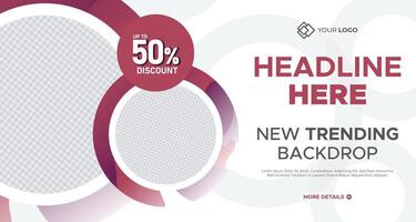Modern business banner with white and red circular patterns, customizable text areas, and a clean design, ideal for professional branding and marketing projects vector