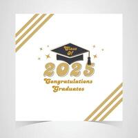 Modern class of 2025 graduation design with gold stripes, a black graduation cap, and celebratory stars on a clean white background for honoring graduates vector