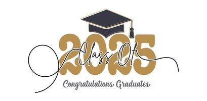 Graduation celebration 2025 with a golden theme, featuring a graduation cap, elegant script font, and a stylish design for congratulating graduates vector