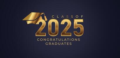 Bold and modern class of 2025 graduation design in navy and gold featuring a metallic gold cap and elegant typography to celebrate academic achievements vector