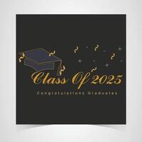 Elegant class of 2025 graduation design in black and gold, featuring confetti and a graduation cap to celebrate academic achievements and milestones in style vector