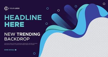 Modern dark business banner with fluid blue and teal shapes, customizable placeholders, and a sleek layout, ideal for professional branding and marketing campaigns vector