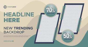 Contemporary business banner with green accents, customizable rectangular placeholders, and text for discounts, ideal for promotions, advertisements, and social media campaigns vector