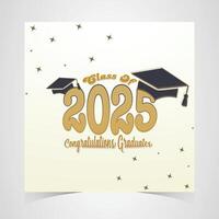 Elegant 2025 graduation design with a golden theme, scattered stars, and a black graduation cap, perfect for congratulating graduates in style vector