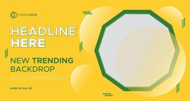 Minimalist yellow business banner with geometric hexagonal shapes and customizable text areas, perfect for professional branding, marketing, and advertising purposes vector