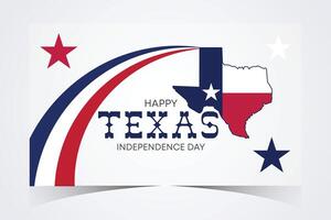 Texas Independence Day design featuring a red map of Texas, white star, and Happy Texas Independence Day text on a dark blue background vector
